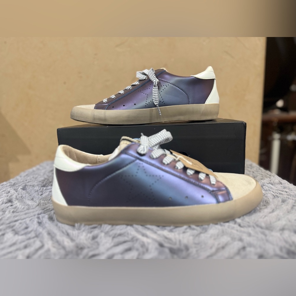 Shu Shop Mia Teal Star Sneakers Shoes Gray Leather